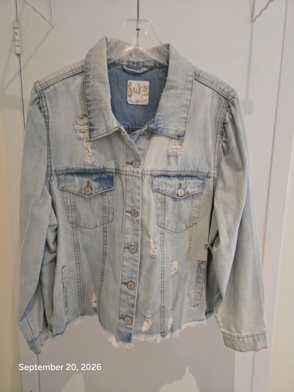 Suko Jeans Light Blue Women's Distressed Denim Jacket - Classic Jean Jacket